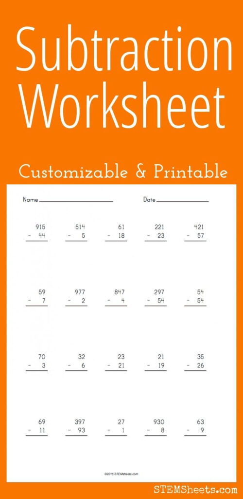 Subtraction Worksheet Customizable And Printable Worksheet Maker