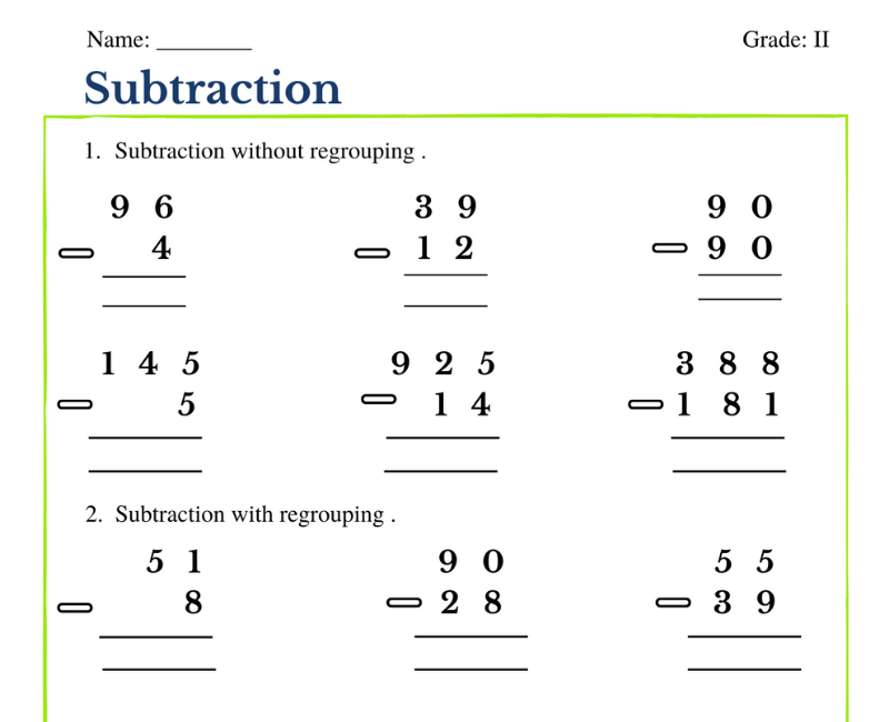 Subtraction Worksheet For Grade 2