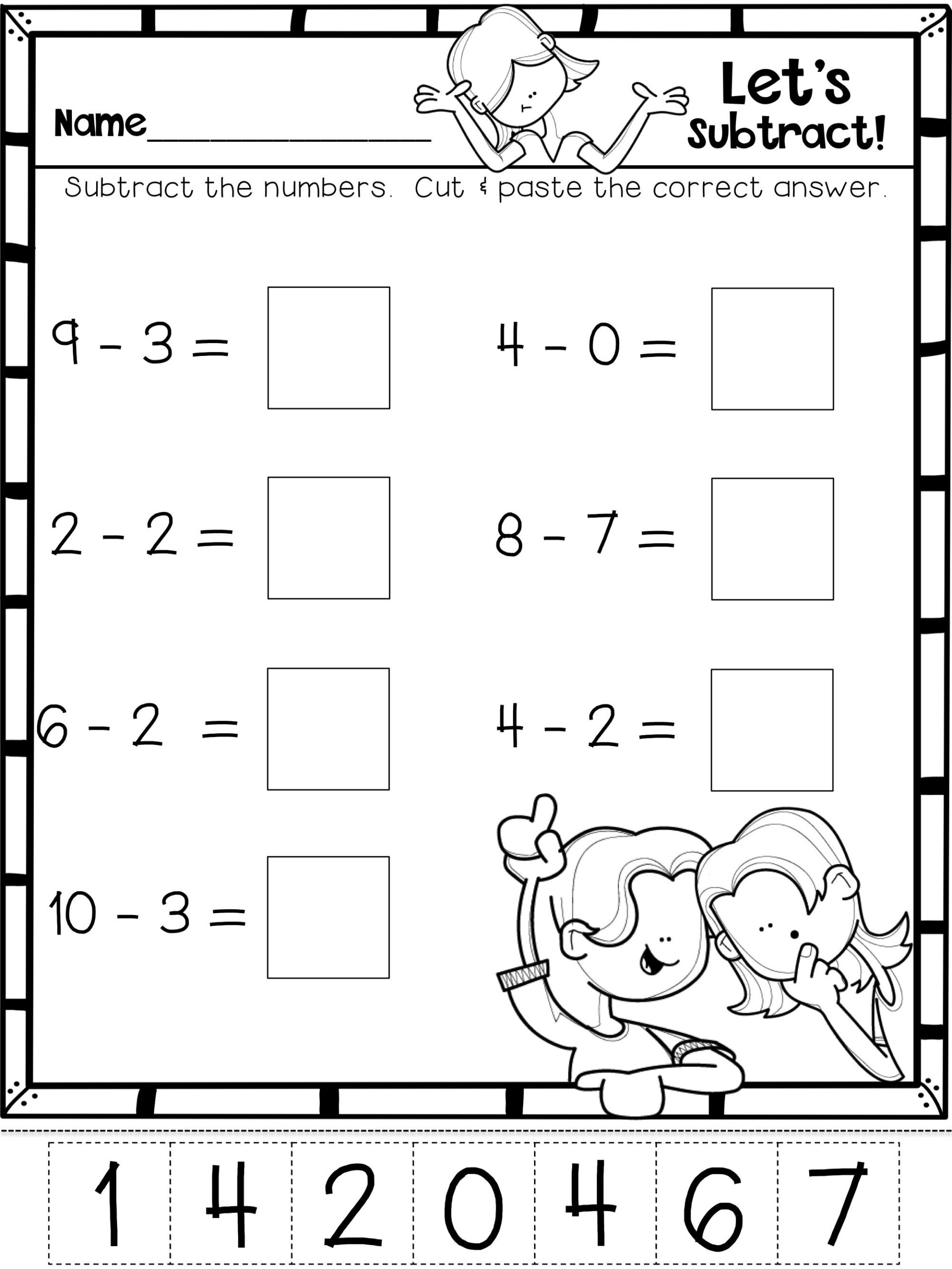 Subtraction Worksheet For Kindergarten