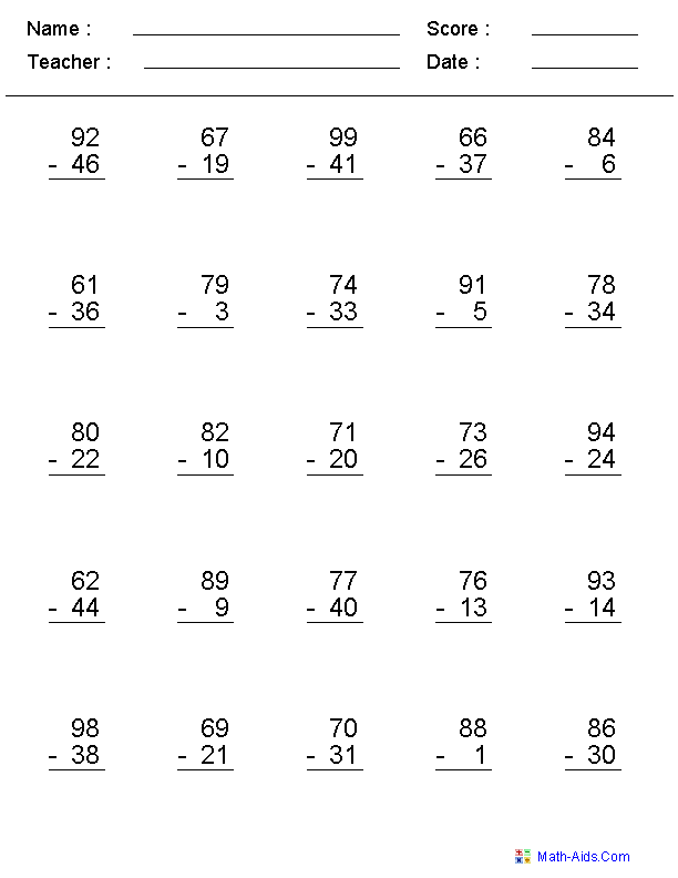 Subtraction Worksheets Dynamically Created Subtraction Worksheets In 