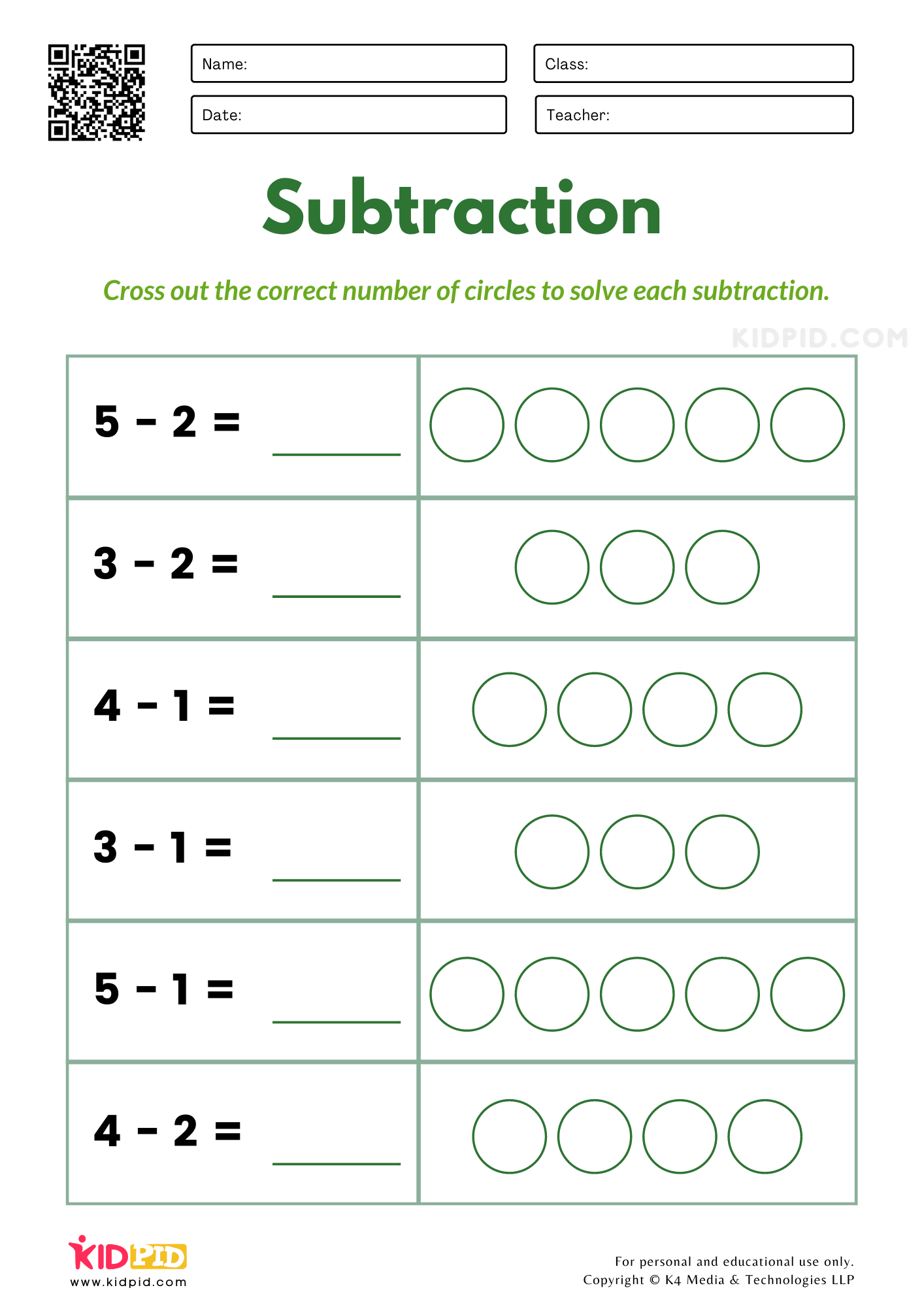 Subtraction Worksheets For Kindergarten Kidpid