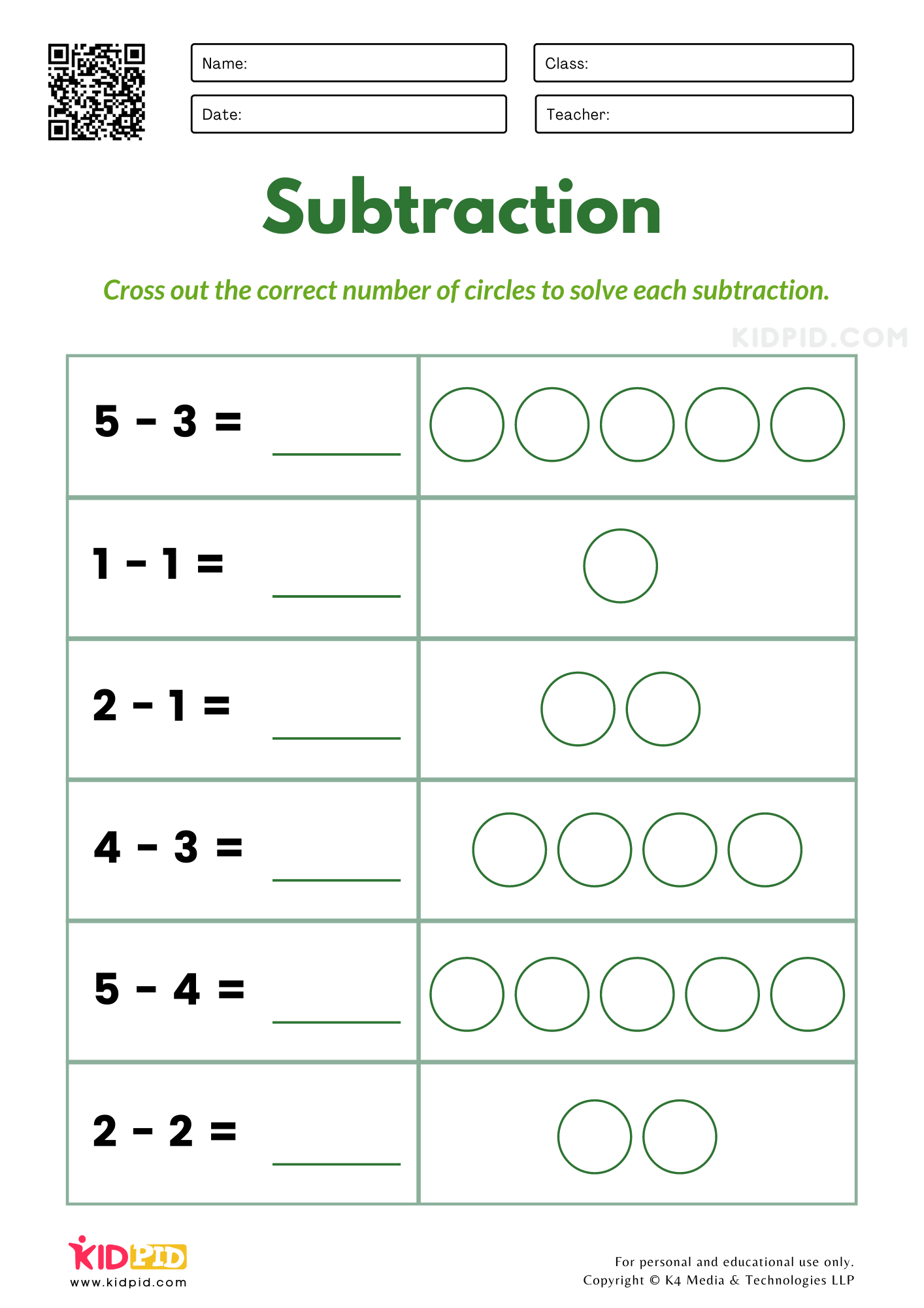 Subtraction Worksheets For Kindergarten Kidpid