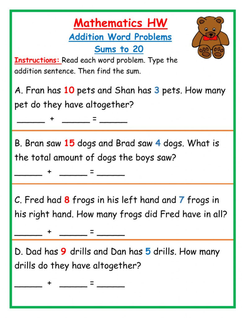 Summer Review No Prep Kindergarten Word Problem Worksheets Word Math