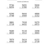 The Large Print 4 Digit Minus 4 Digit Subtraction A Math Worksheet