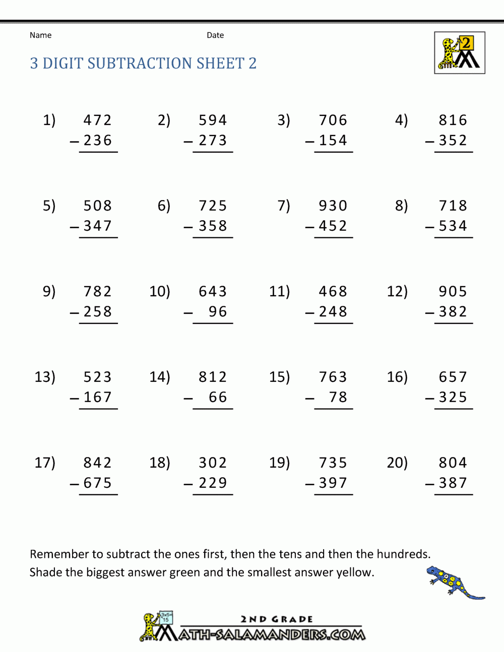 Three Digit Subtraction With Regrouping Worksheets