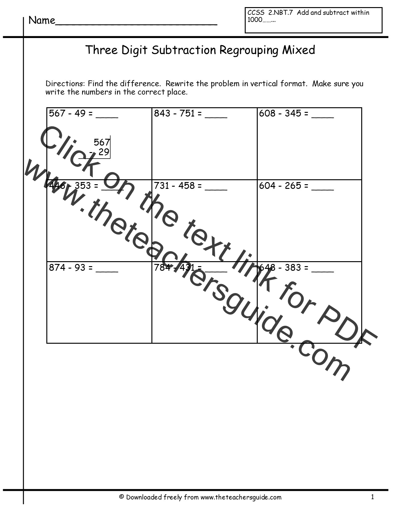 Three Digit Subtraction Worksheets From The Teacher s Guide