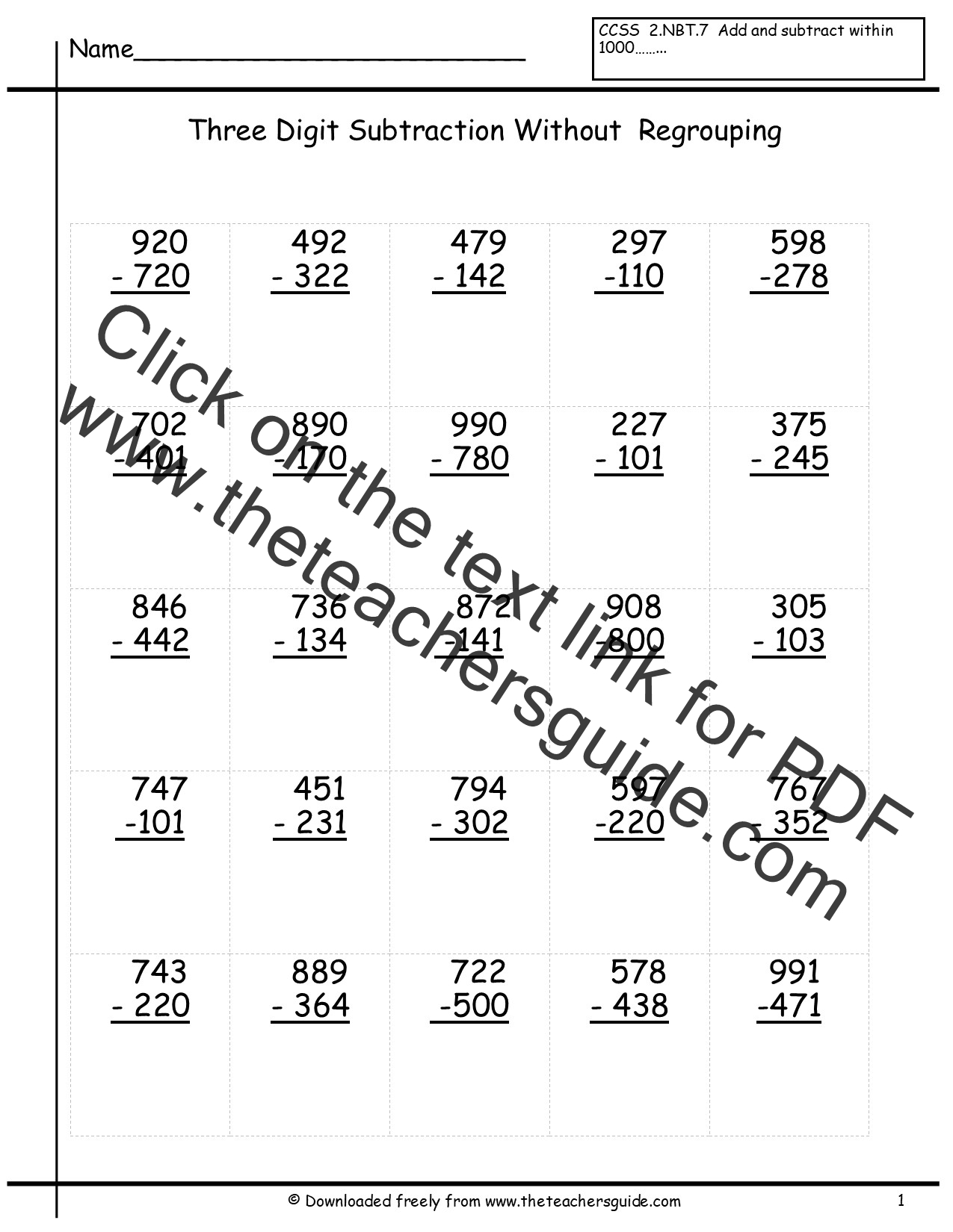 Three Digit Subtraction Worksheets From The Teacher s Guide