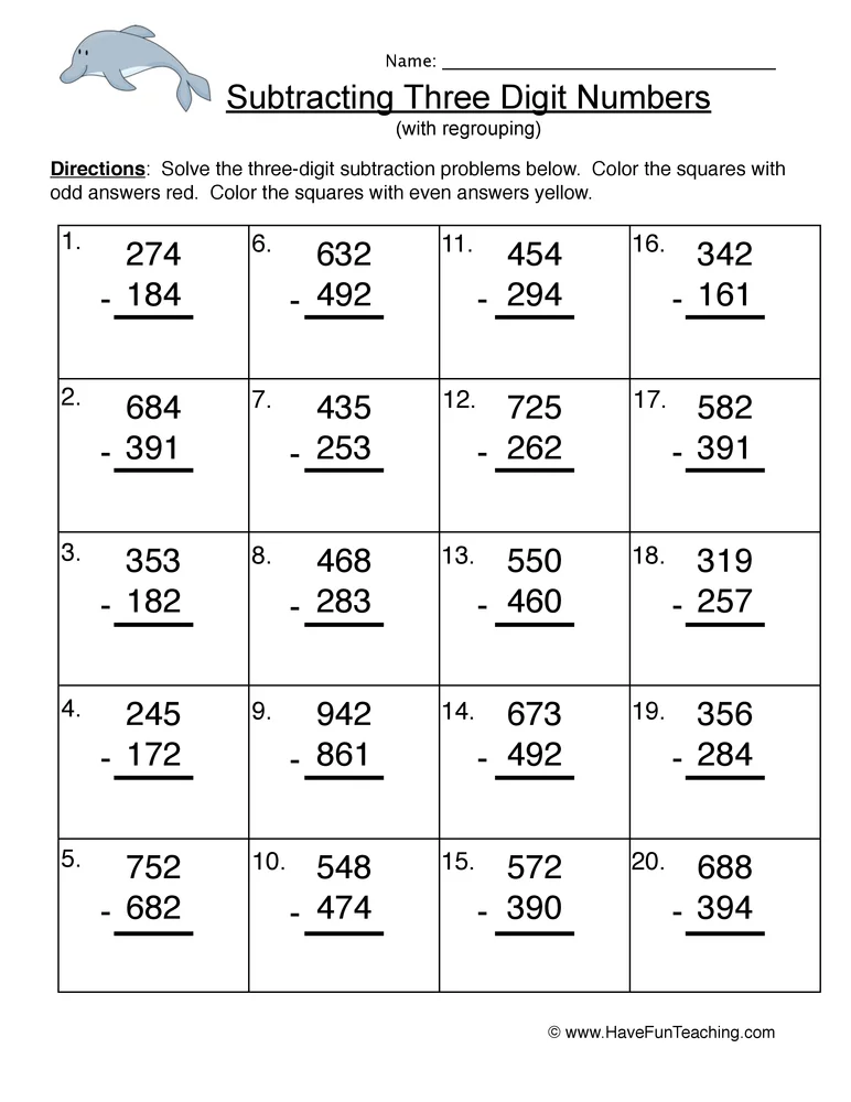 Triple Digit Number Subtraction Regroup Worksheet Have Fun Teaching