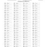 Two Digit Minus One Digit Subtraction Horizontal A