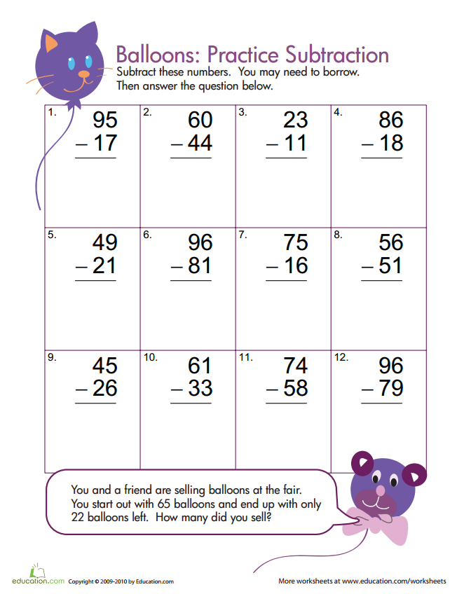 Two Digit Subtraction With Borrowing second Grade Hoc360