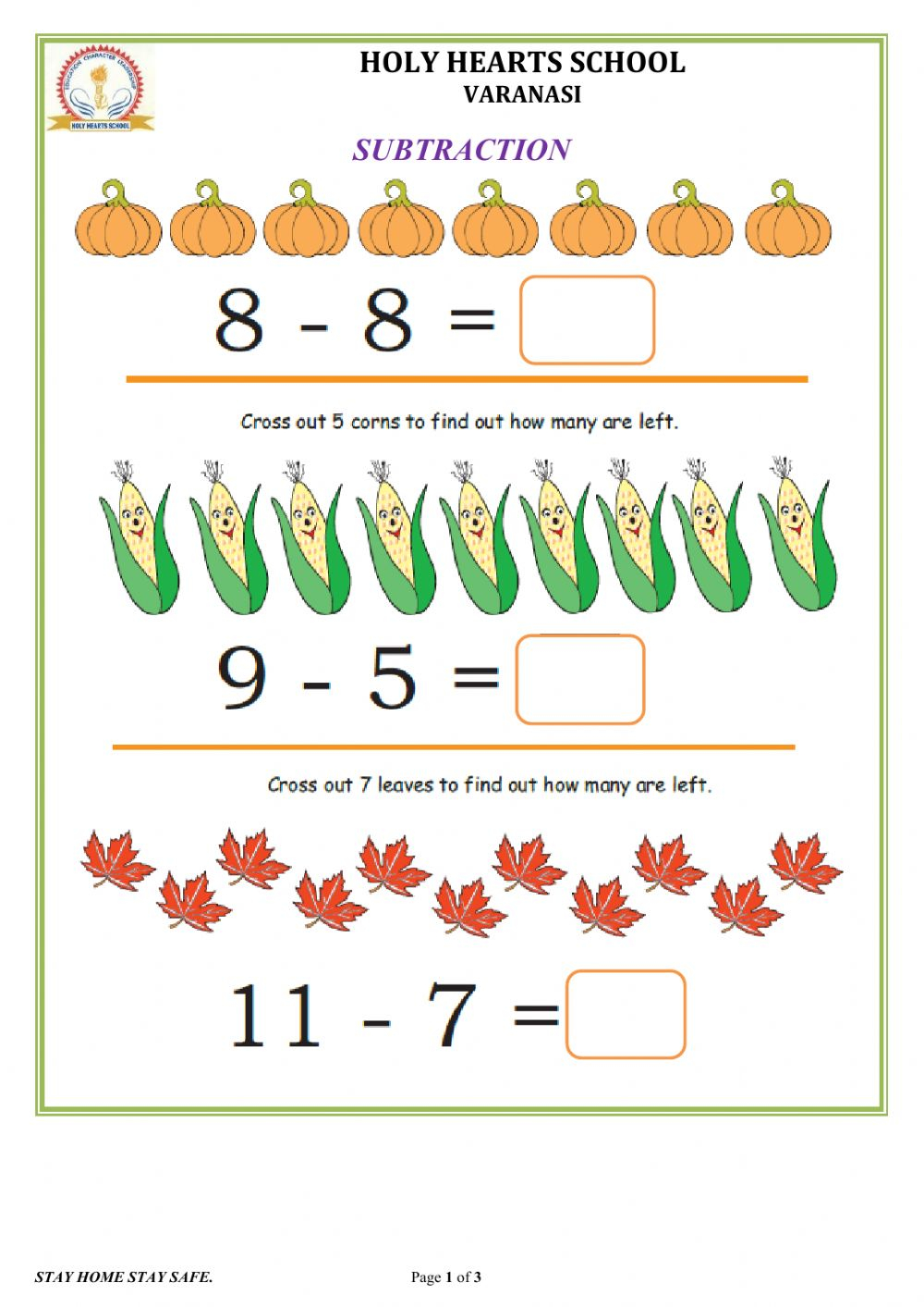 Ukg Subtraction Worksheet