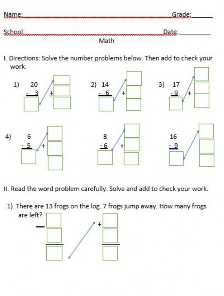 Using Addition To Check Subtraction Worksheet