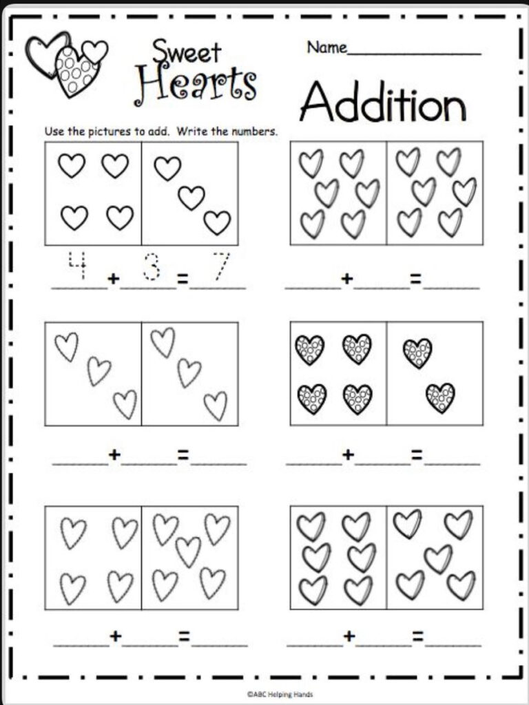 Valentine s Day WS In 2020 Kindergarten Addition Worksheets 