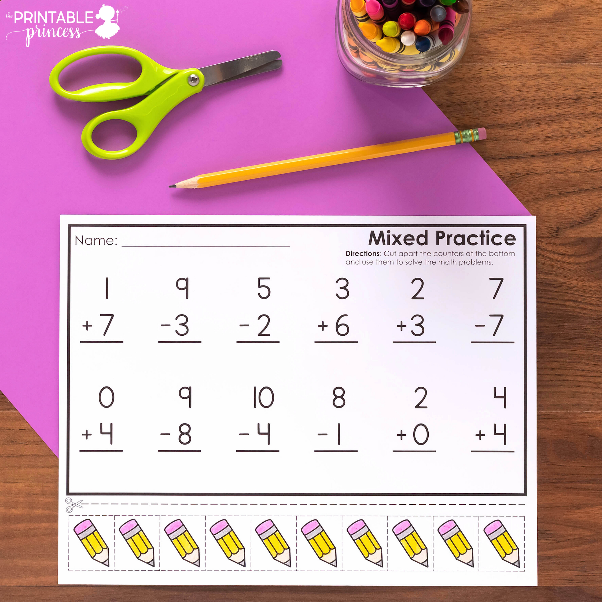 Vertical Addition Subtraction Worksheets With Cut Apart Counters 