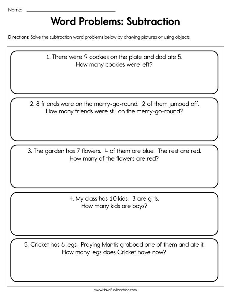 Word Problem Subtraction Worksheet Have Fun Teaching