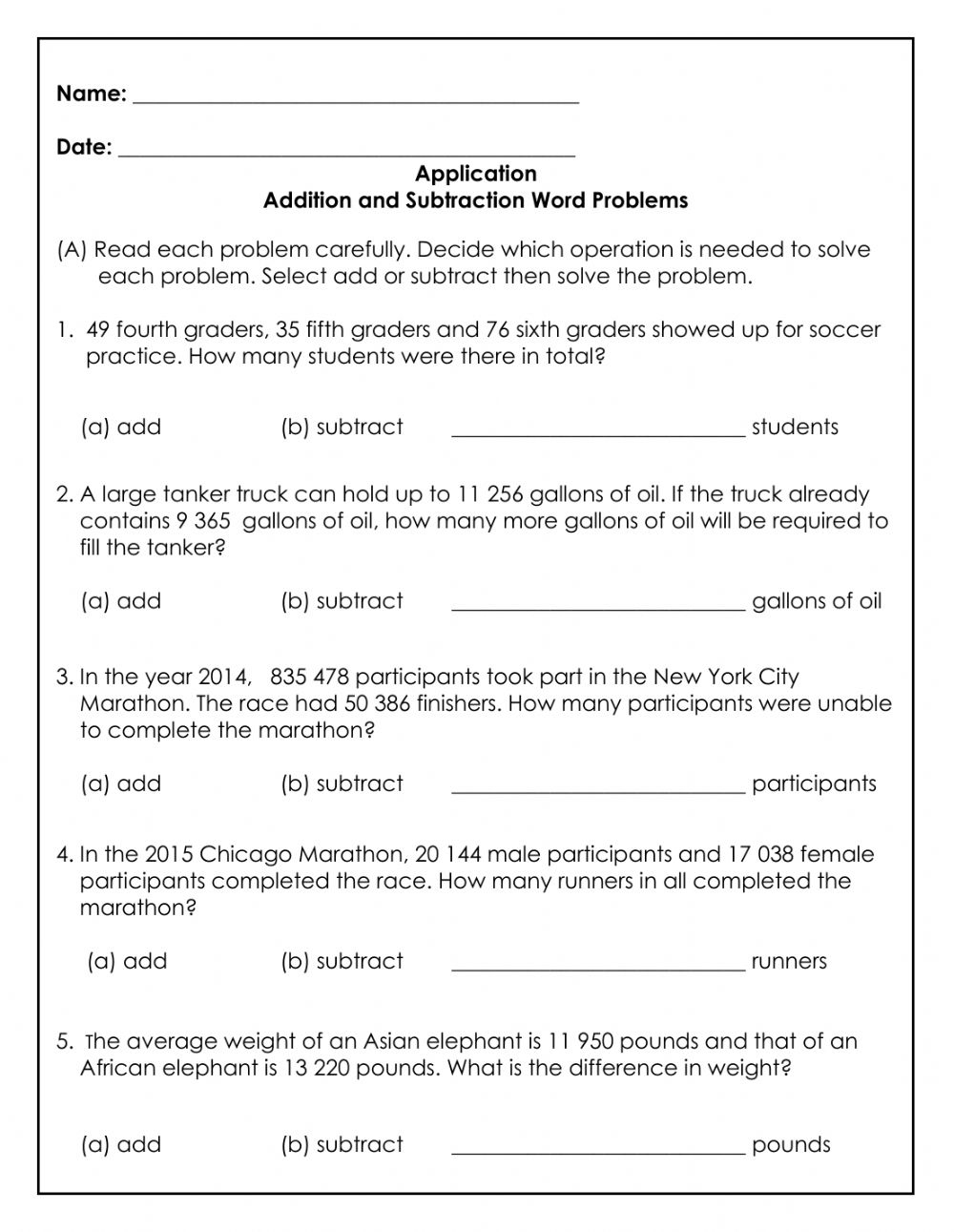 Word Problems Addition And Subtraction Year 4