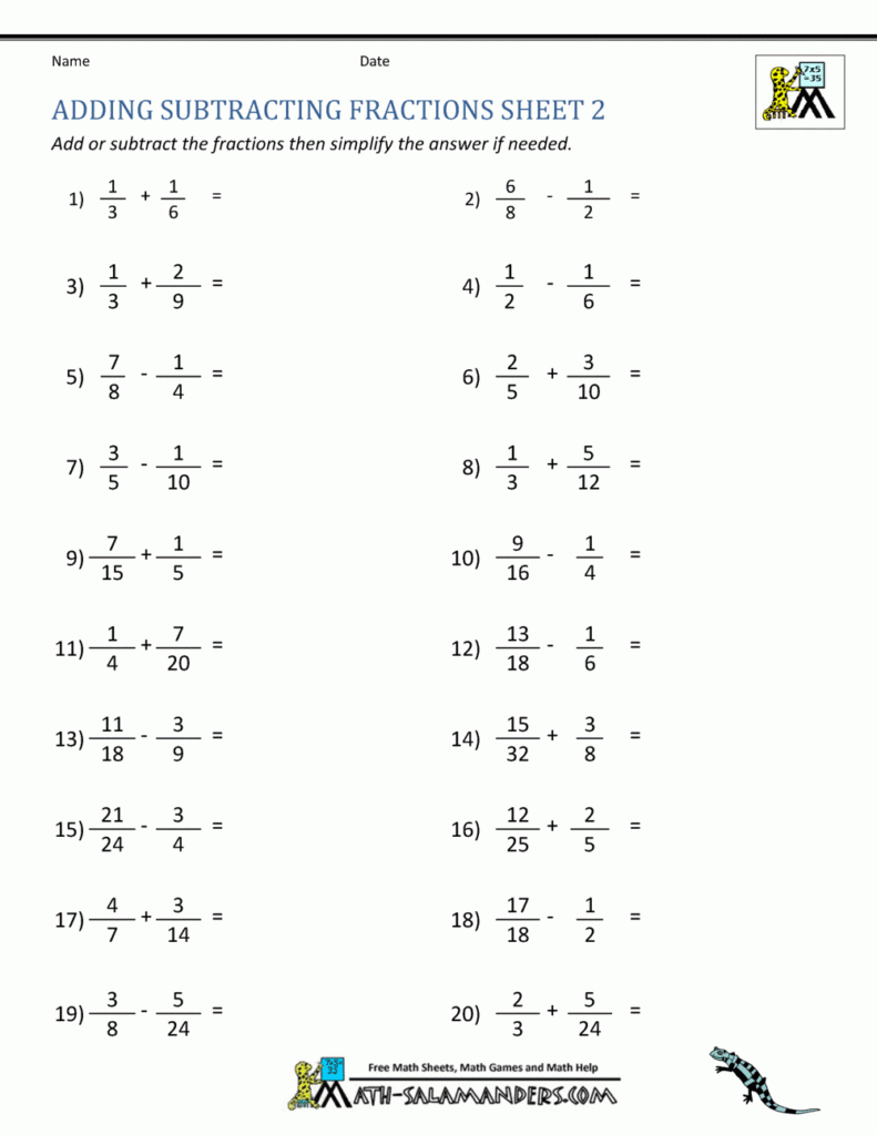 Worksheet Adding And Subtracting Fractions