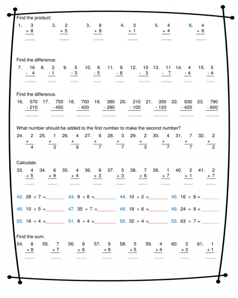 Worksheet Addition Subtraction Multiplication Division Math 