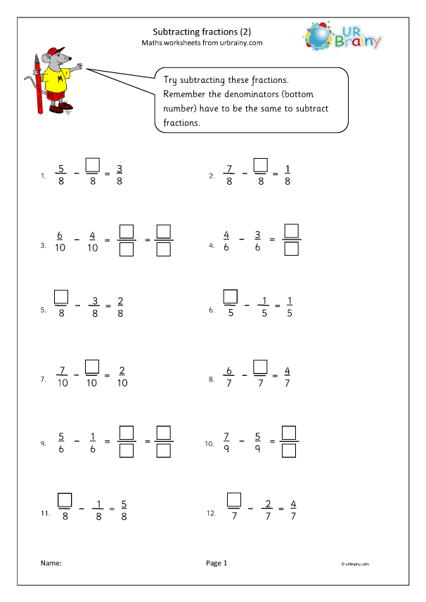 Year 6 Subtracting Fractions Subtracting Fractions 2 